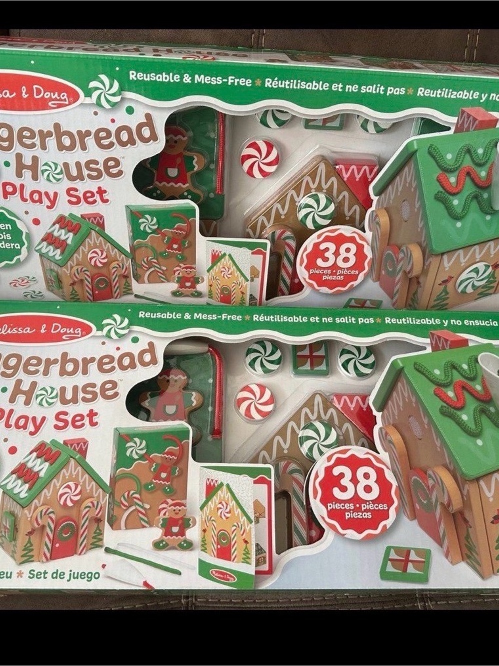 Melissa & Doug Gingerbread House Play Set - Green Holiday Pretend Play set of 2
